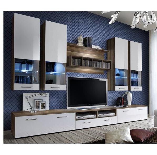 Kupi Dnevni TV regal Dorade 300 cm - LED - korpus sliva, fasad črn/bel / Cena v trgovini Vsebo